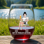 "The Legend Has Retired – Not My Problem Anymore" Personalized Stemless Wine Glass – Custom Retirement Gift for Women, Funny Stemless Wine Tumbler for Relaxing Evenings 1152591 - DiyGiftly