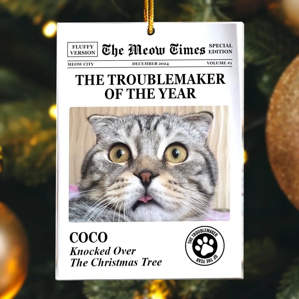 The Meow Times, The Dog Times - Troublemaker Of The Year - Personalized Acrylic Photo Ornament 721808 - DiyGiftly