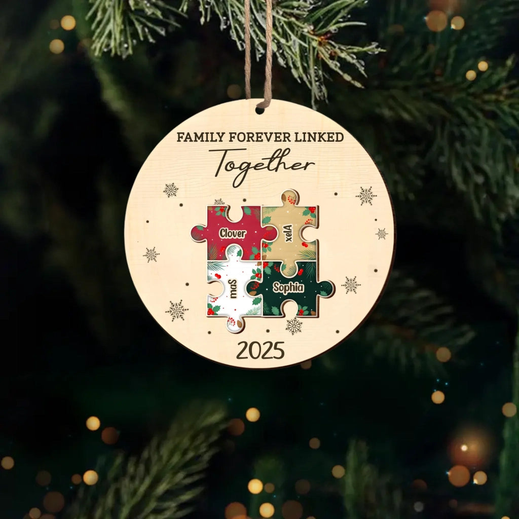The Pieces That Make Our Family Puzzle – Personalized 2 - Layered Wooden Ornament – Custom Family Name Christmas Puzzle Ornament – Engraved Wood Keepsake Gift for Parents, Kids & Grandparents – Unique Holiday decor for Family Christmas Tree 1060672 - DiyGiftly