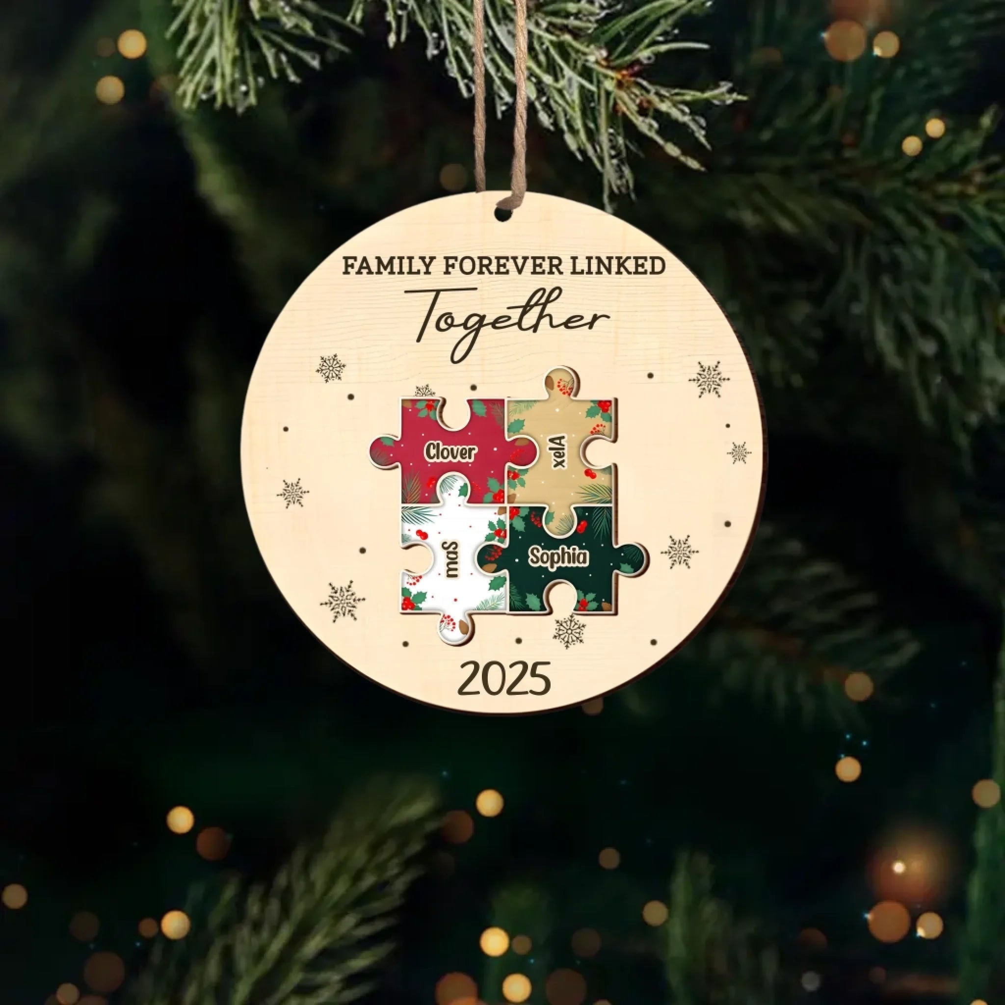 The Pieces That Make Our Family Puzzle – Personalized 2 - Layered Wooden Ornament – Custom Family Name Christmas Puzzle Ornament – Engraved Wood Keepsake Gift for Parents, Kids & Grandparents – Unique Holiday decor for Family Christmas Tree 1060672 - DiyGiftly
