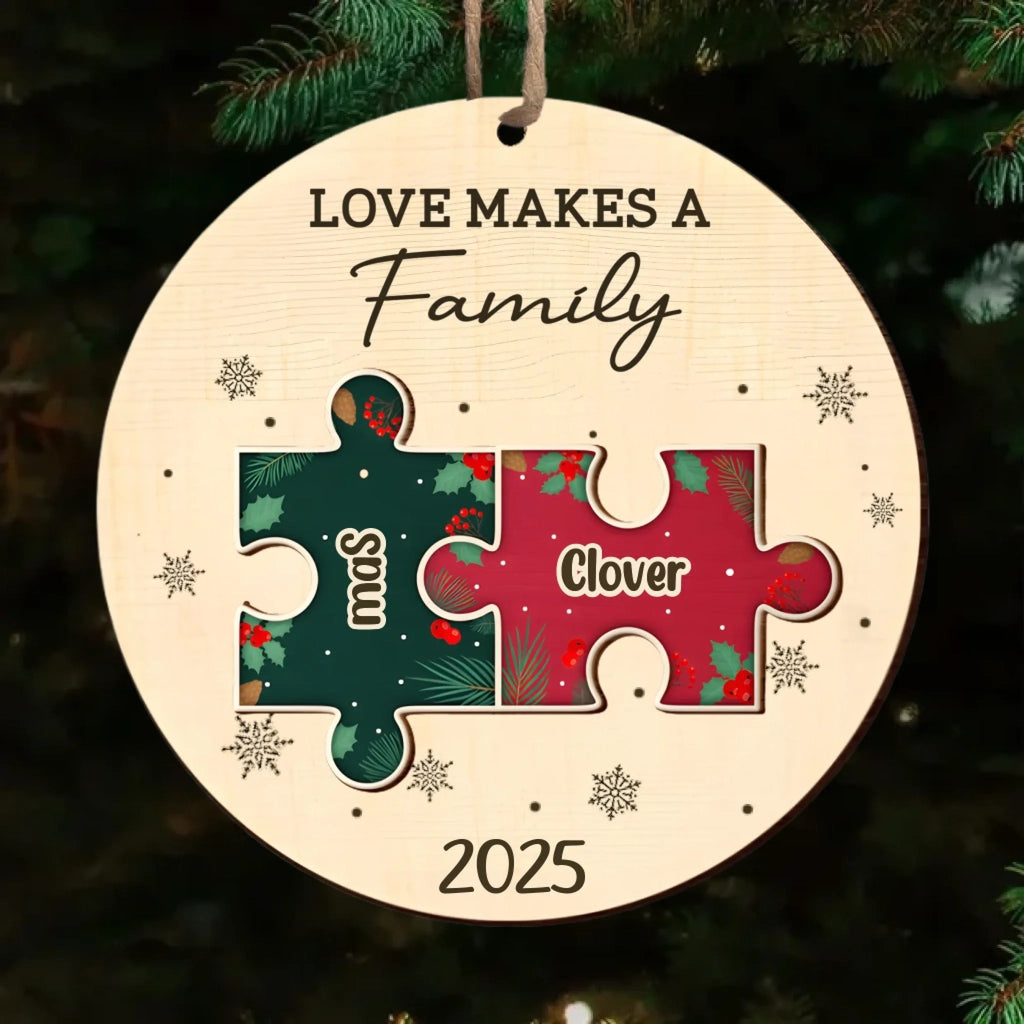 The Pieces That Make Our Family Puzzle – Personalized 2 - Layered Wooden Ornament – Custom Family Name Christmas Puzzle Ornament – Engraved Wood Keepsake Gift for Parents, Kids & Grandparents – Unique Holiday decor for Family Christmas Tree 1060672 - DiyGiftly