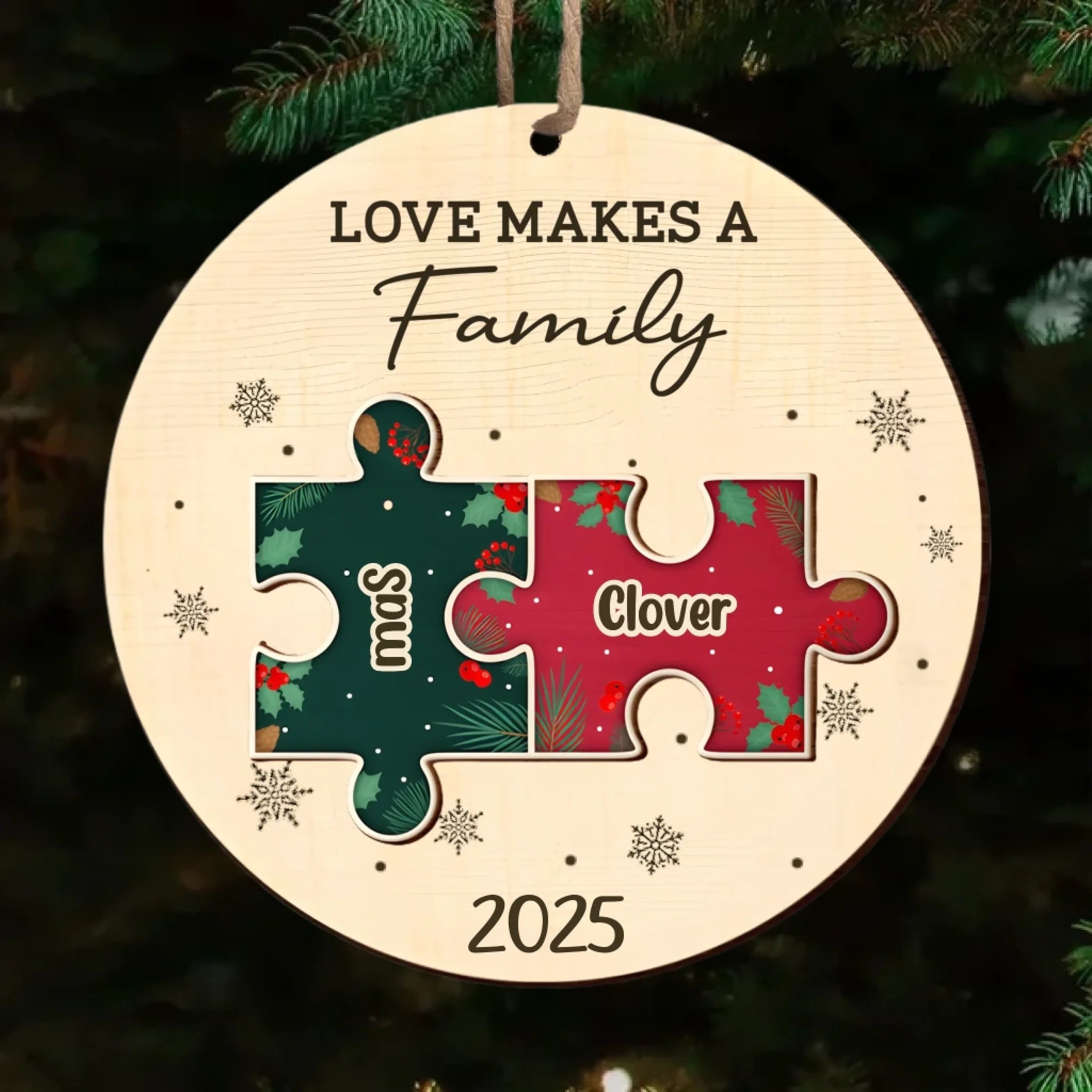 The Pieces That Make Our Family Puzzle – Personalized 2 - Layered Wooden Ornament – Custom Family Name Christmas Puzzle Ornament – Engraved Wood Keepsake Gift for Parents, Kids & Grandparents – Unique Holiday decor for Family Christmas Tree 1060672 - DiyGiftly