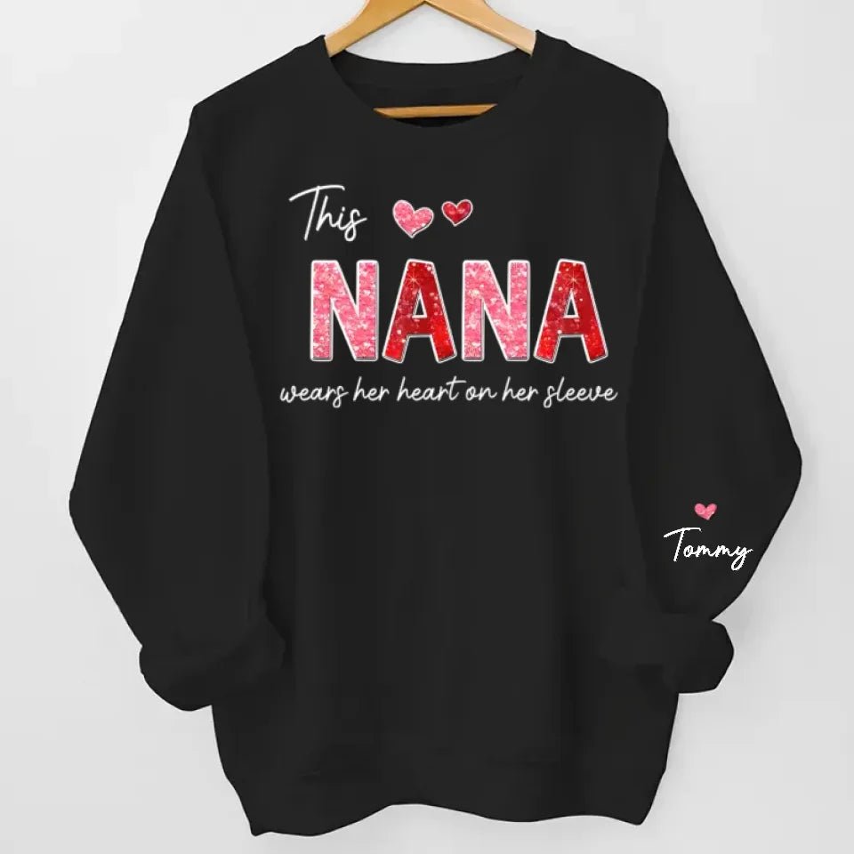 This Abuela Wears Her Heart On Her Sleeve - Family Personalized Custom Unisex Sweatshirt With Design On Sleeve - Gift For Mom, Grandma 687154 - 687229 - DiyGiftly