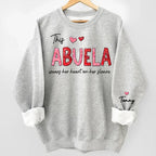 This Abuela Wears Her Heart On Her Sleeve - Family Personalized Custom Unisex Sweatshirt With Design On Sleeve - Gift For Mom, Grandma 687154 - 687229 - DiyGiftly