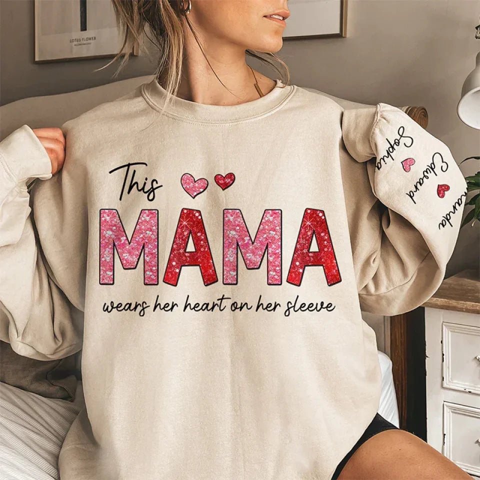 This Abuela Wears Her Heart On Her Sleeve - Family Personalized Custom Unisex Sweatshirt With Design On Sleeve - Gift For Mom, Grandma 687154 - 687229 - DiyGiftly