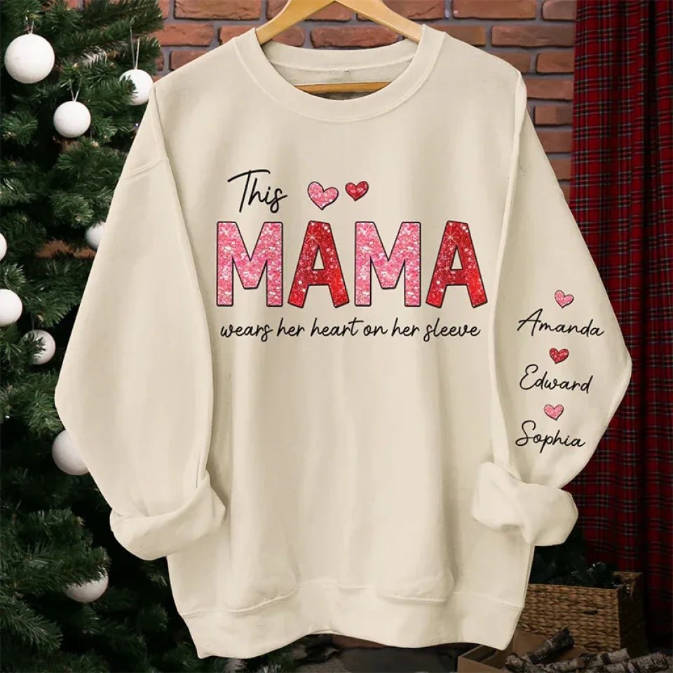This Abuela Wears Her Heart On Her Sleeve - Family Personalized Custom Unisex Sweatshirt With Design On Sleeve - Gift For Mom, Grandma 687154 - 687229 - DiyGiftly