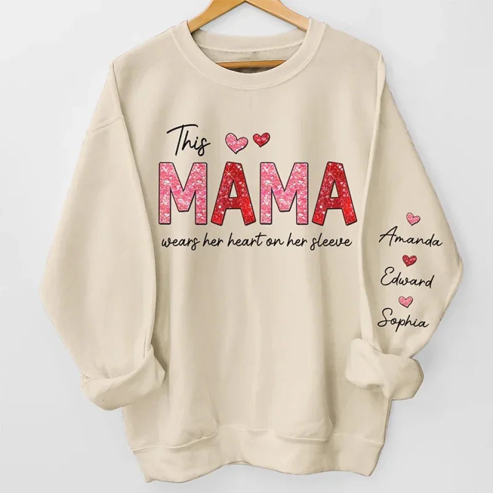 This Abuela Wears Her Heart On Her Sleeve - Family Personalized Custom Unisex Sweatshirt With Design On Sleeve - Gift For Mom, Grandma 687154 - 687229 - DiyGiftly