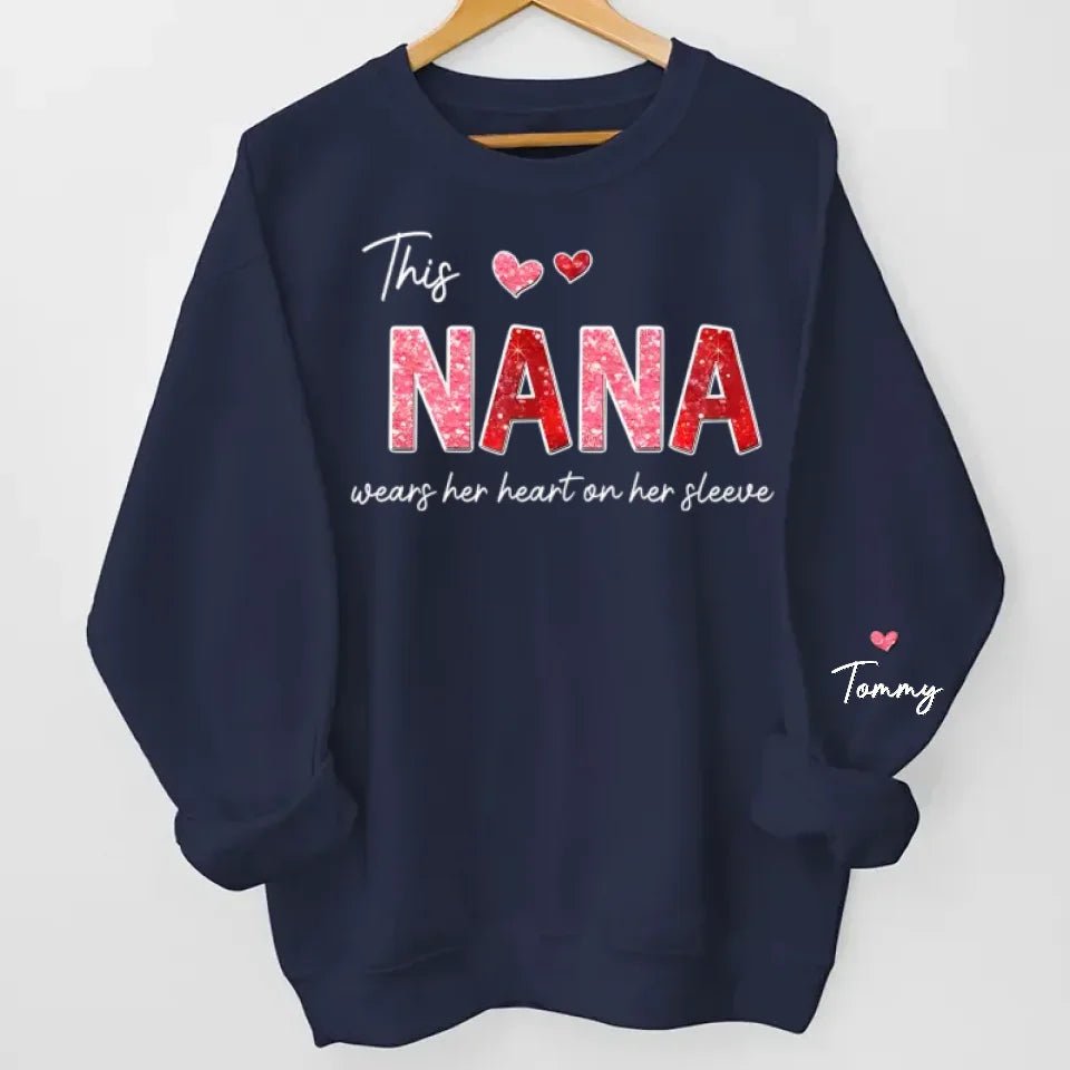 This Abuela Wears Her Heart On Her Sleeve - Family Personalized Custom Unisex Sweatshirt With Design On Sleeve - Gift For Mom, Grandma 687154 - 687229 - DiyGiftly
