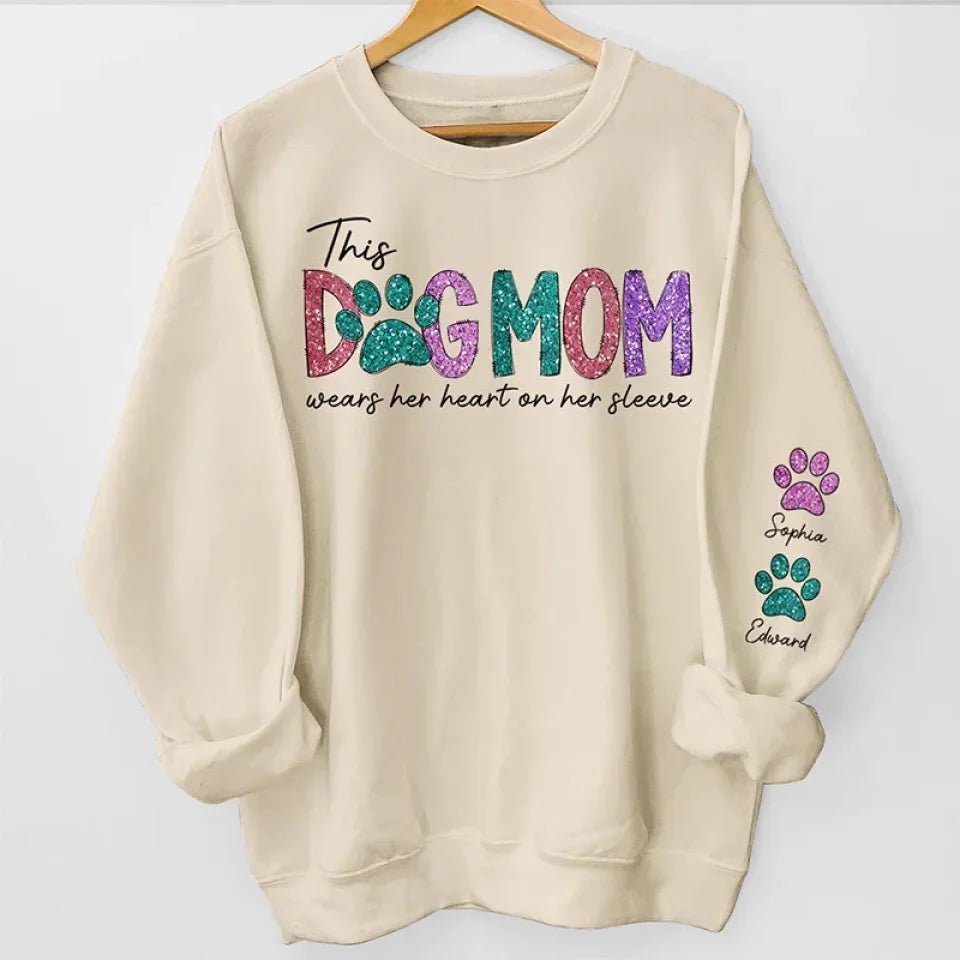 This Fur Mom Wears Her Heart On The Sleeve - Dog & Cat Personalized Custom Unisex Sweatshirt With Design On Sleeve - Gift For Pet Owners, Pet Lovers 677337 - 680992 - DiyGiftly