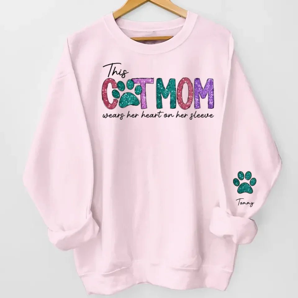 This Fur Mom Wears Her Heart On The Sleeve - Dog & Cat Personalized Custom Unisex Sweatshirt With Design On Sleeve - Gift For Pet Owners, Pet Lovers 677337 - 680992 - DiyGiftly