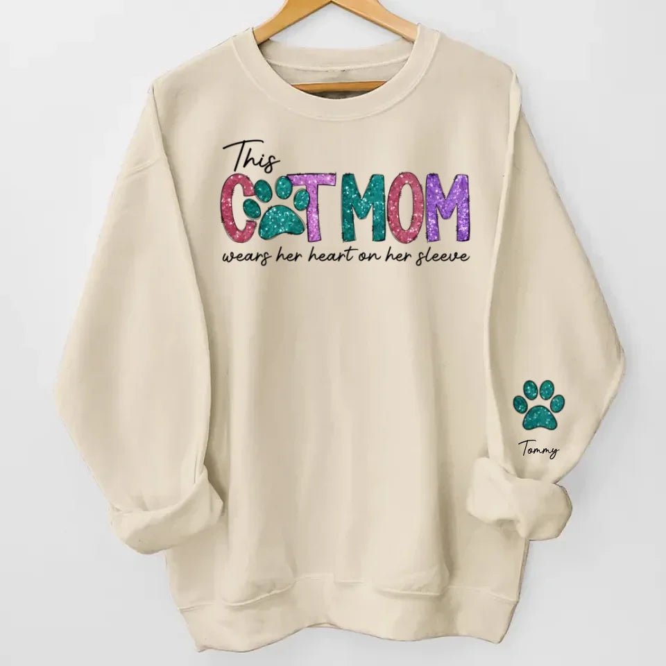 This Fur Mom Wears Her Heart On The Sleeve - Dog & Cat Personalized Custom Unisex Sweatshirt With Design On Sleeve - Gift For Pet Owners, Pet Lovers 677337 - 680992 - DiyGiftly