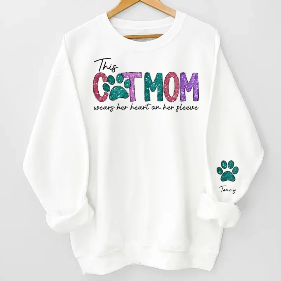 This Fur Mom Wears Her Heart On The Sleeve - Dog & Cat Personalized Custom Unisex Sweatshirt With Design On Sleeve - Gift For Pet Owners, Pet Lovers 677337 - 680992 - DiyGiftly