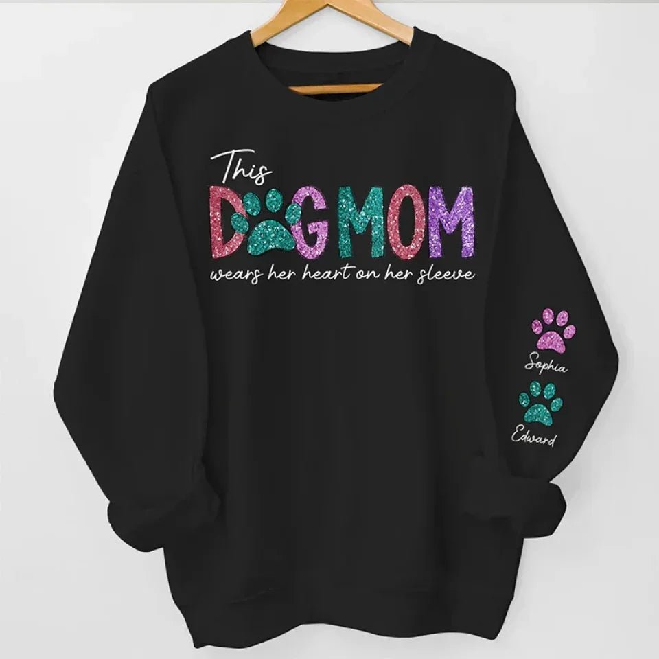 This Fur Mom Wears Her Heart On The Sleeve - Dog & Cat Personalized Custom Unisex Sweatshirt With Design On Sleeve - Gift For Pet Owners, Pet Lovers 677337 - 680992 - DiyGiftly