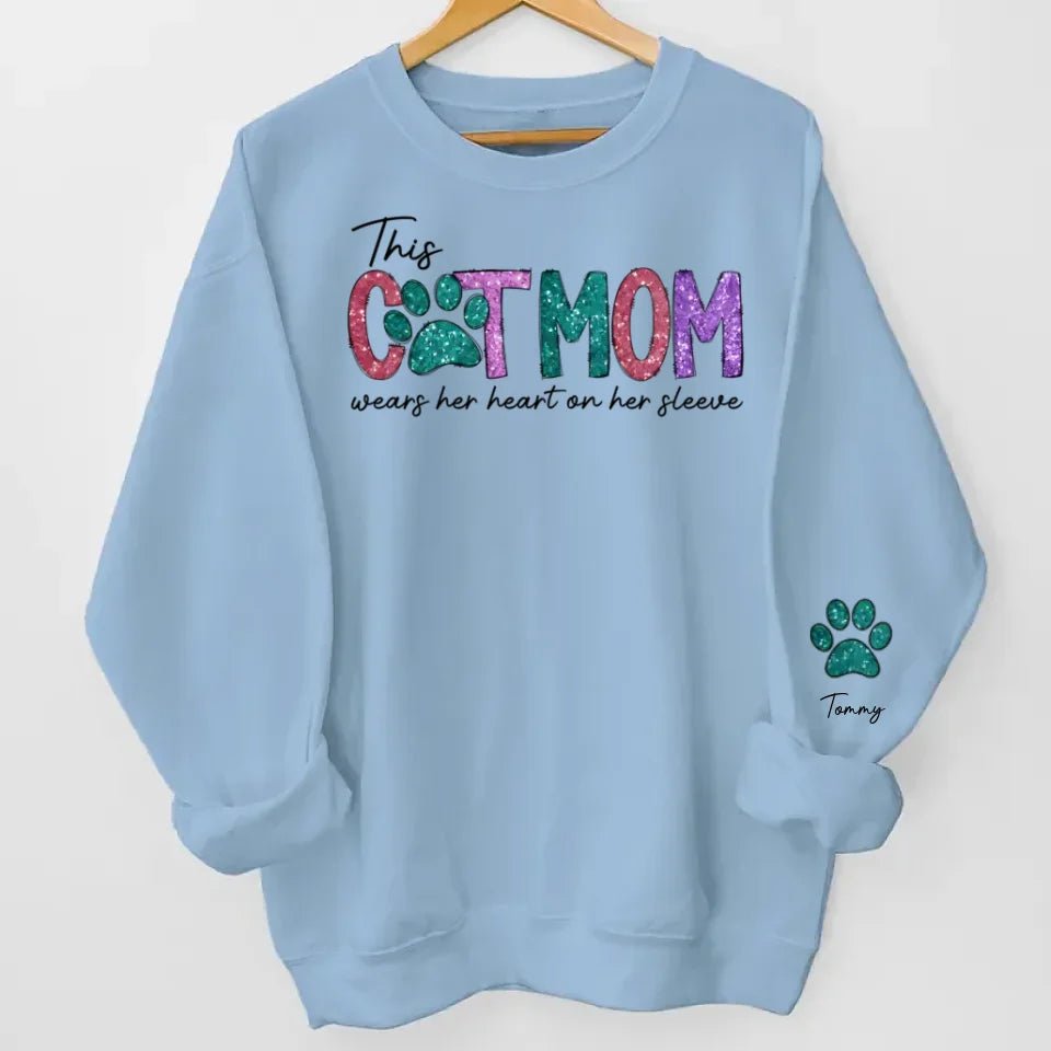This Fur Mom Wears Her Heart On The Sleeve - Dog & Cat Personalized Custom Unisex Sweatshirt With Design On Sleeve - Gift For Pet Owners, Pet Lovers 677337 - 680992 - DiyGiftly