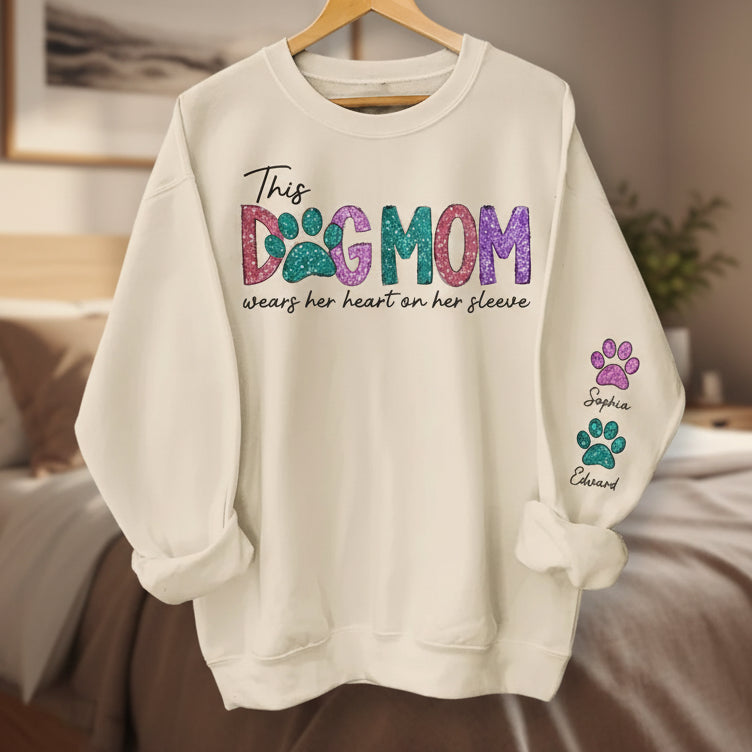 This Fur Mom Wears Her Heart On The Sleeve - Dog & Cat Personalized Custom Unisex Sweatshirt With Design On Sleeve - Gift For Pet Owners, Pet Lovers 677337 - 680992 - DiyGiftly