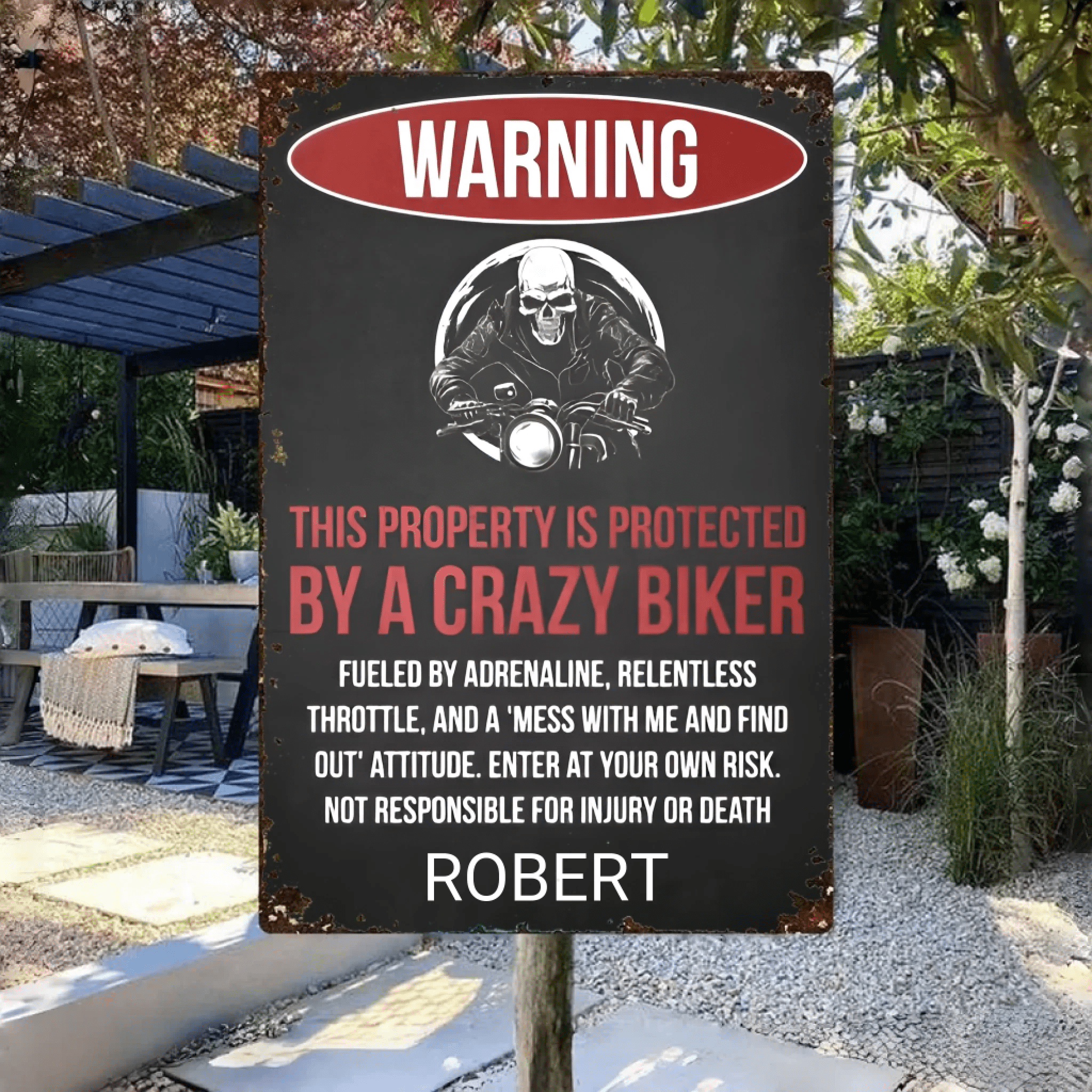 This Property Is Protected By A Crazy Biker - Gift for a Biker - Personalized Custom Metal Sign 736964 - 736958 - DiyGiftly