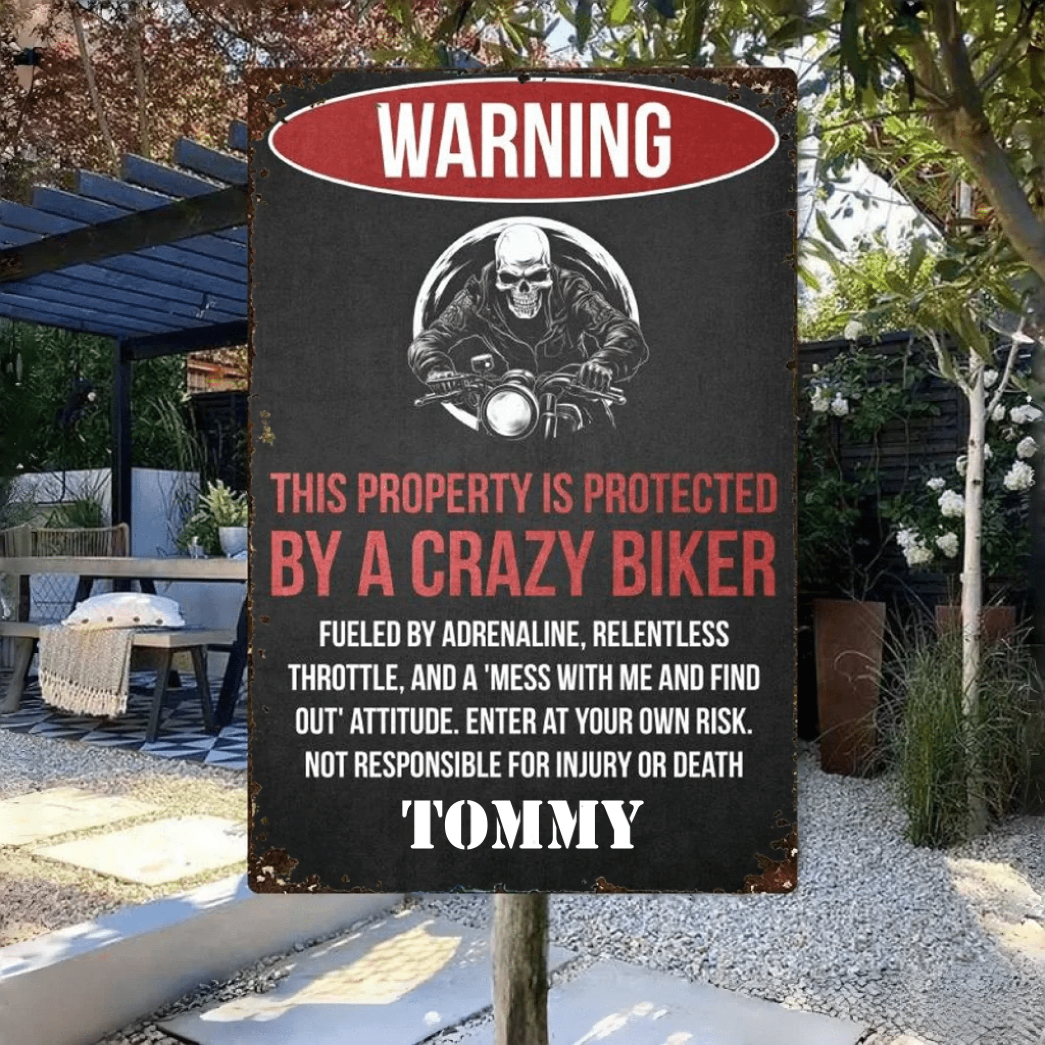 This Property Is Protected By A Crazy Biker - Gift for a Biker - Personalized Custom Metal Sign 743208 - 743221 - DiyGiftly