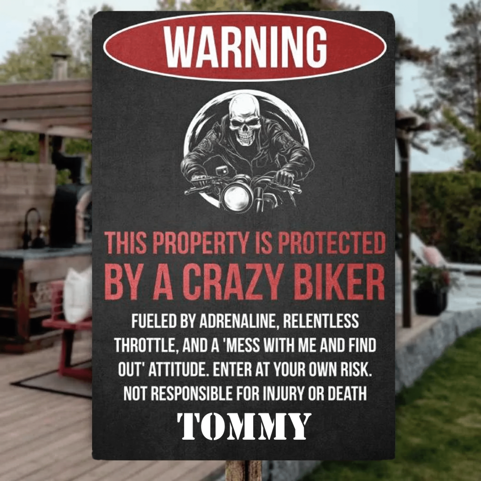 This Property Is Protected By A Crazy Biker - Gift for a Biker - Personalized Custom Metal Sign 743208 - 743221 - DiyGiftly