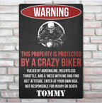 This Property Is Protected By A Crazy Biker - Gift for a Biker - Personalized Custom Metal Sign 743208 - 743221 - DiyGiftly