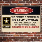 This property is protected by a Veteran - Gift for a Veteran - Personalised Custom Metal Sign 736921 - 737228 - DiyGiftly