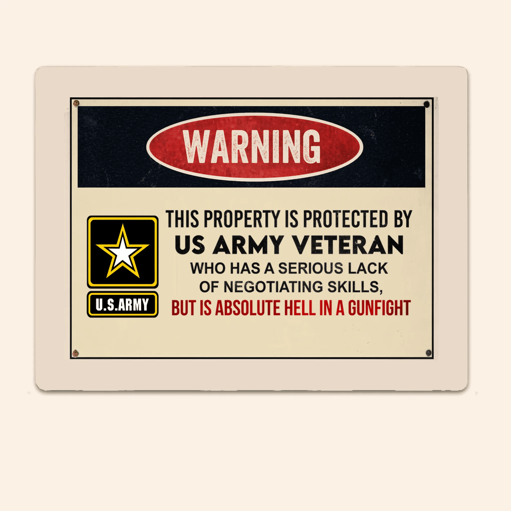 This property is protected by a Veteran - Gift for a Veteran - Personalised Custom Metal Sign 736921 - 737228 - DiyGiftly