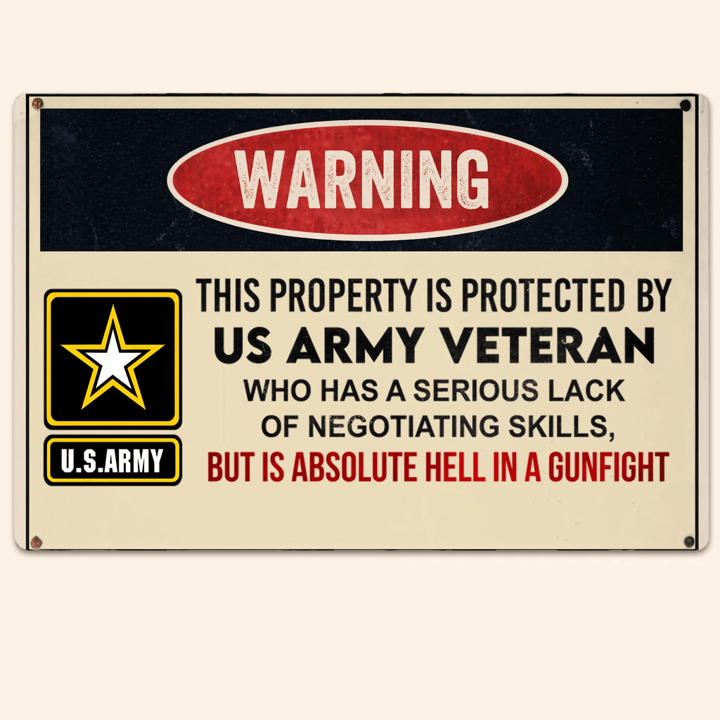 This property is protected by a Veteran - Gift for a Veteran - Personalised Custom Metal Sign 736921 - 737228 - DiyGiftly