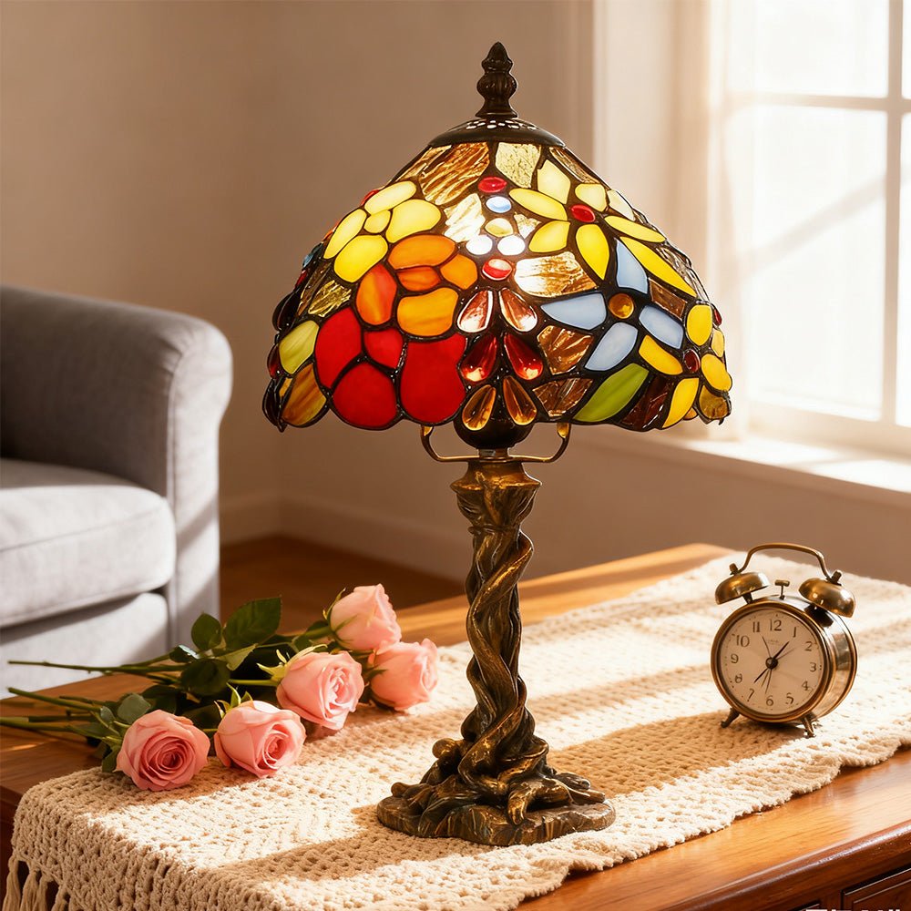 Tiffany - style Stained Table Lamp Vintage Bedside Reading Light Retro Ambient Home Decor - DiyGiftly