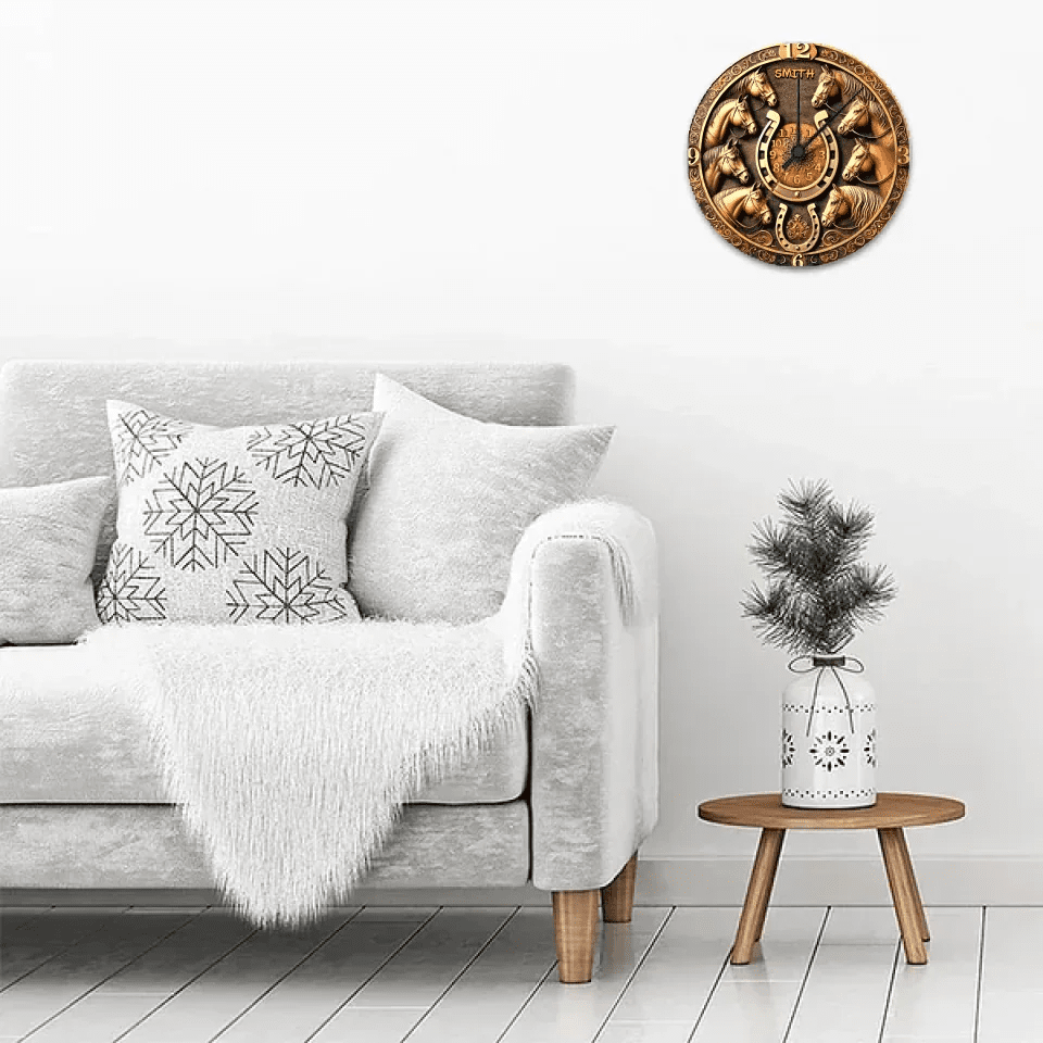 custom name wooden wall clock as a new home gift