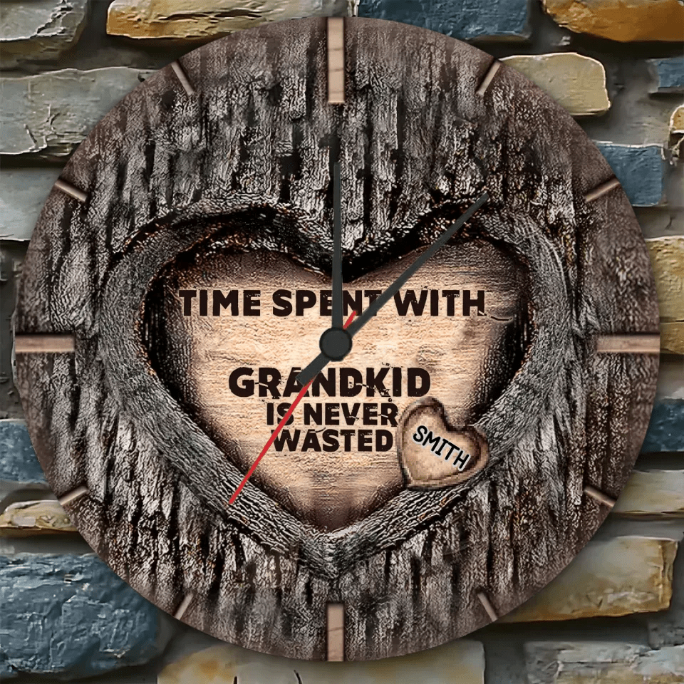 Time Spent With Grandkids Is Never Wasted - Personalized Grandma Wall Clock 736213 - DiyGiftly