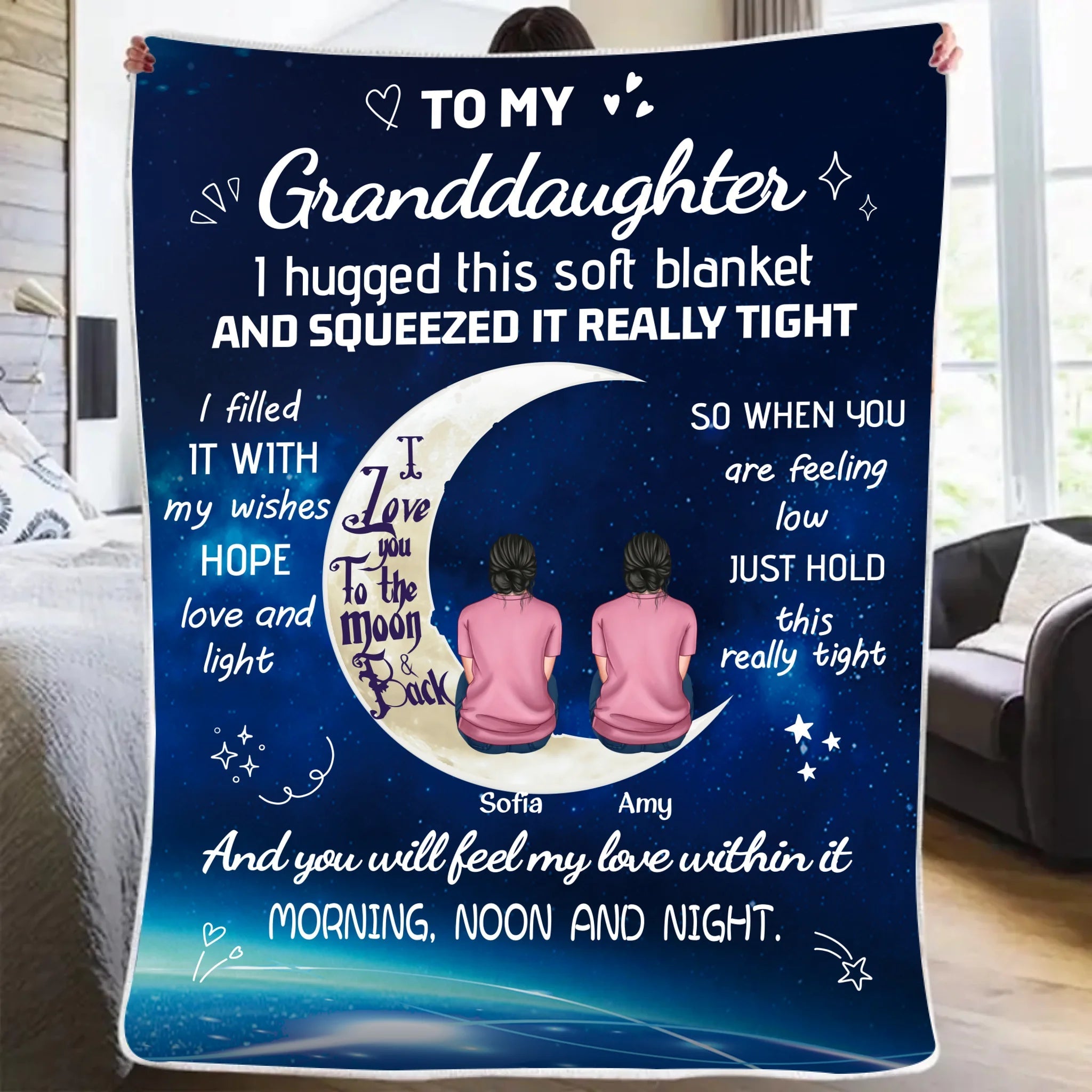 to my granddaughter i love you to the moon and back throw blanket personalized names gift from grandparents