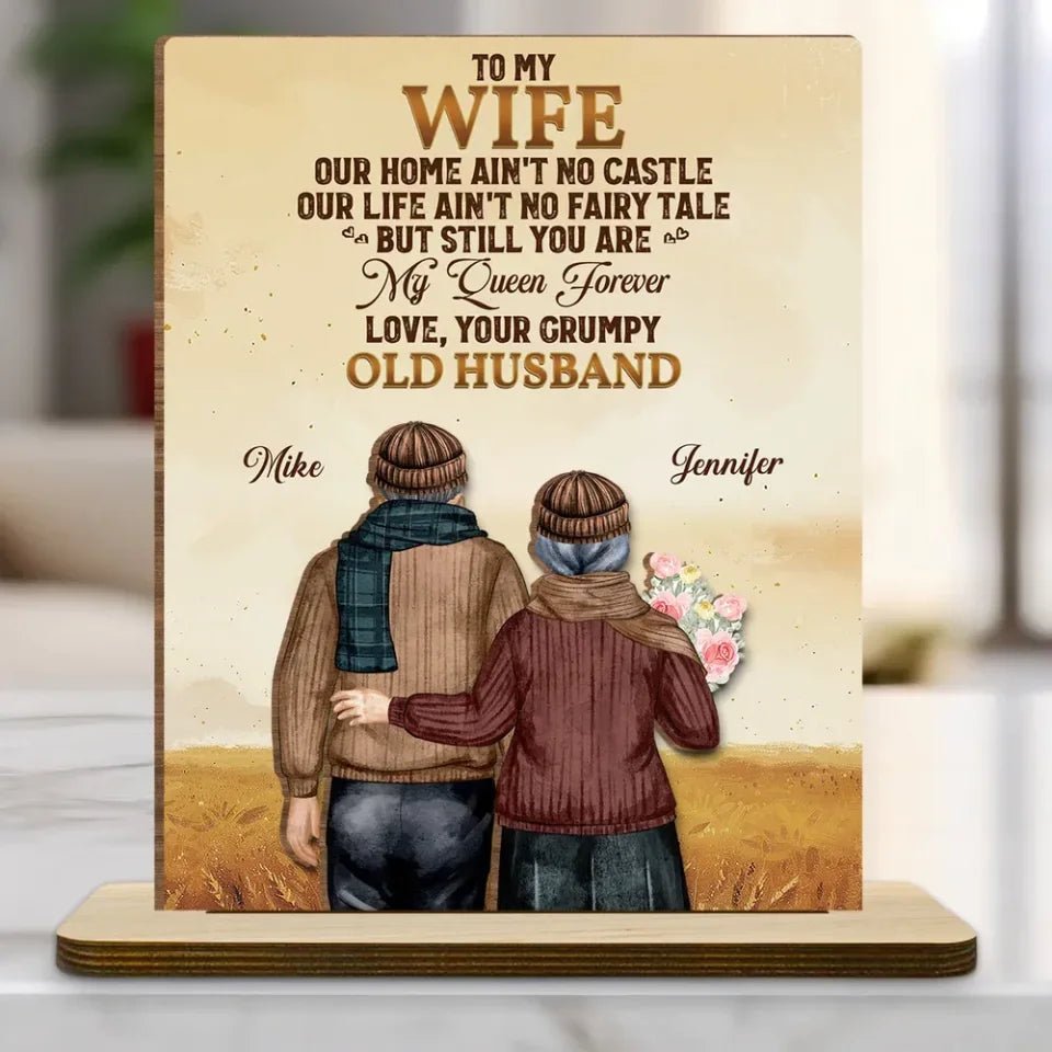 wood plaque featuring my wife my queen forever and custom details heartfelt gift