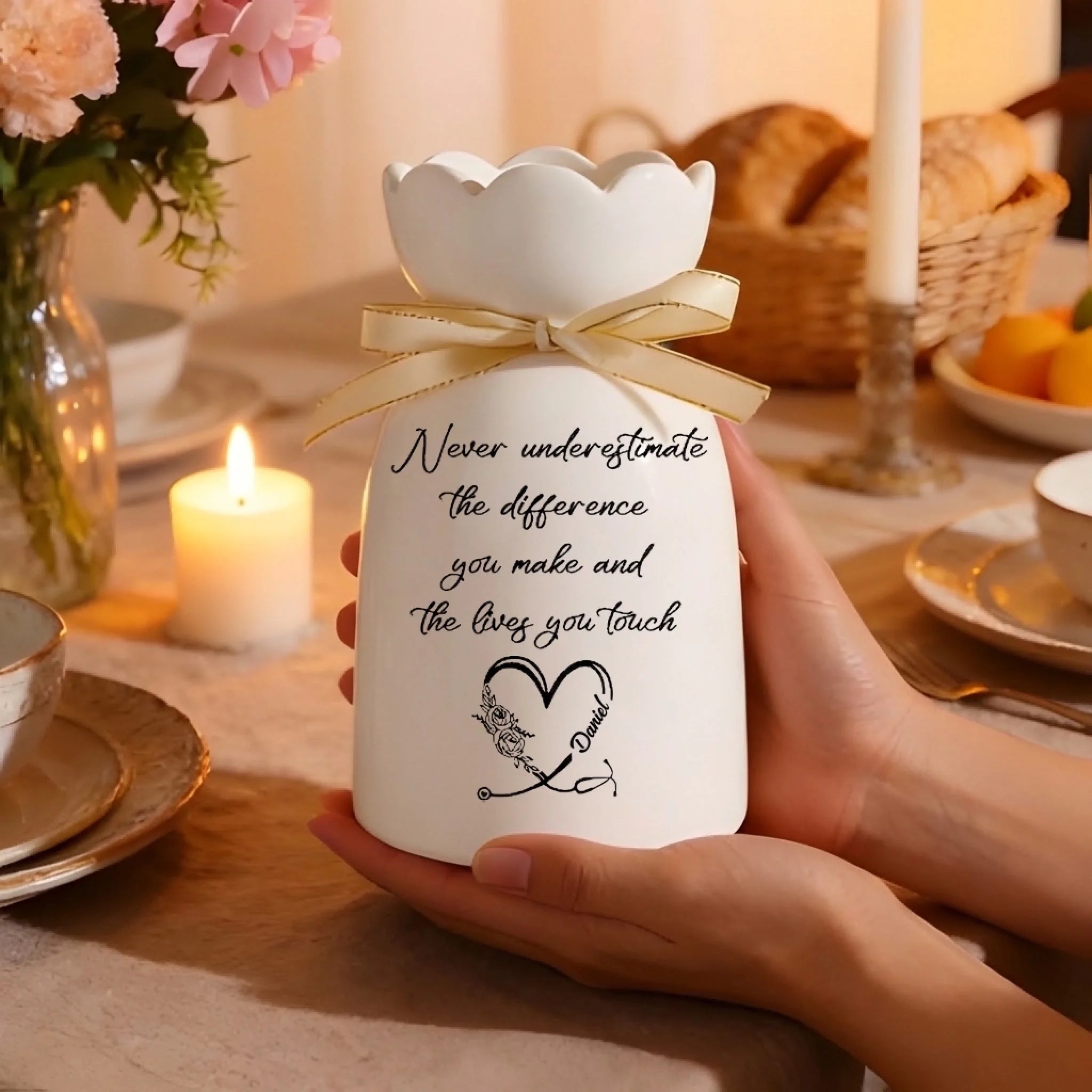"To the Heart of Healing" – Personalized Stethoscope Heart Nurse Ceramic Flower Vase – Custom Name Floral Keepsake Graduation Gift for New Nurse & Nursing Student 1148105 - DiyGiftly