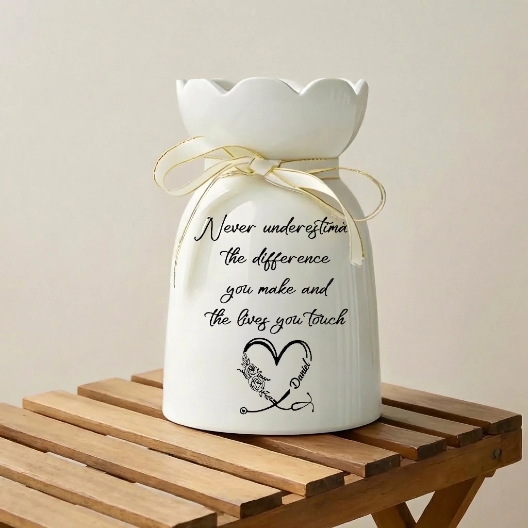 "To the Heart of Healing" – Personalized Stethoscope Heart Nurse Ceramic Flower Vase – Custom Name Floral Keepsake Graduation Gift for New Nurse & Nursing Student 1148105 - DiyGiftly