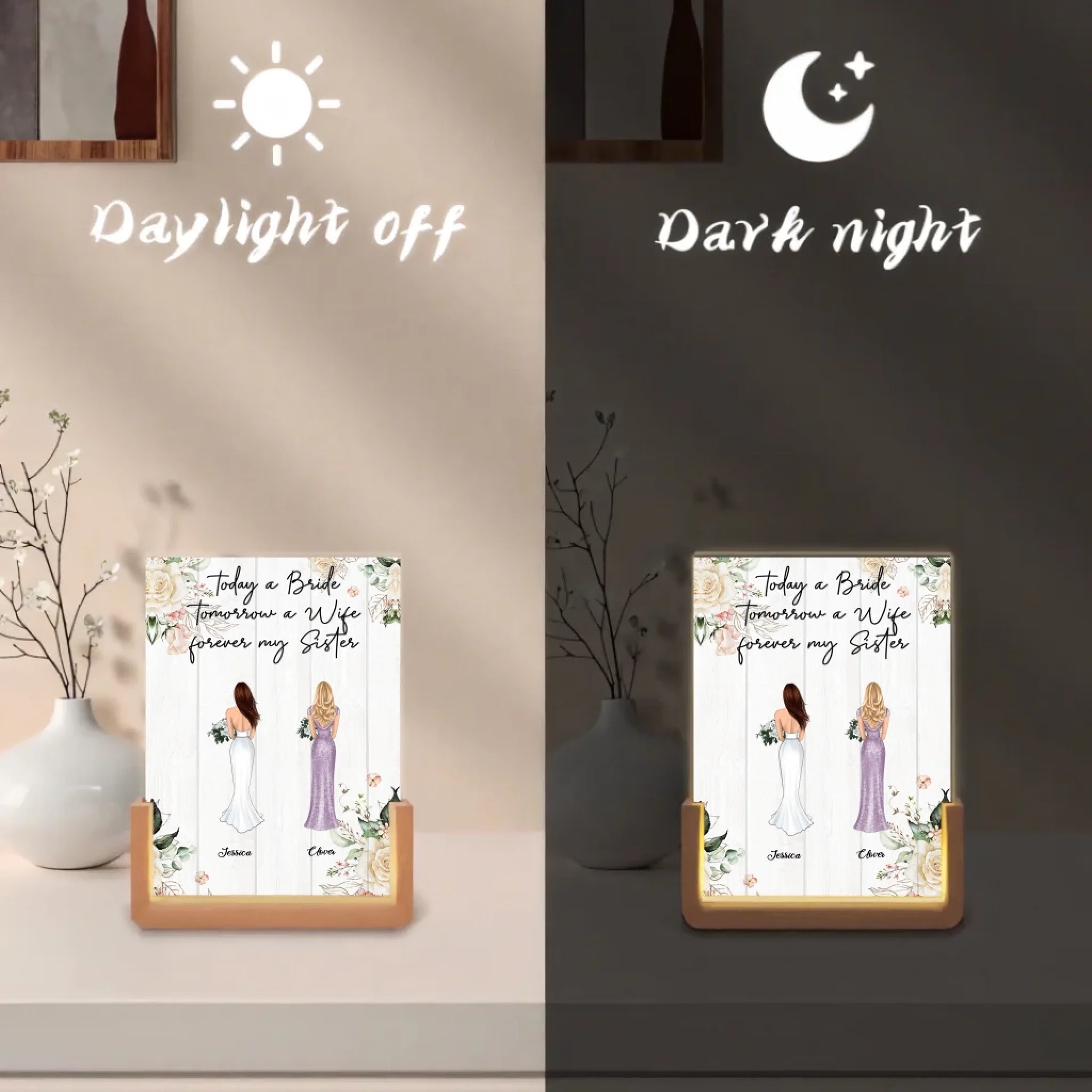 led night light custom acrylic plaque keepsake for sister bridesmaid sister bridesmaid gift main image