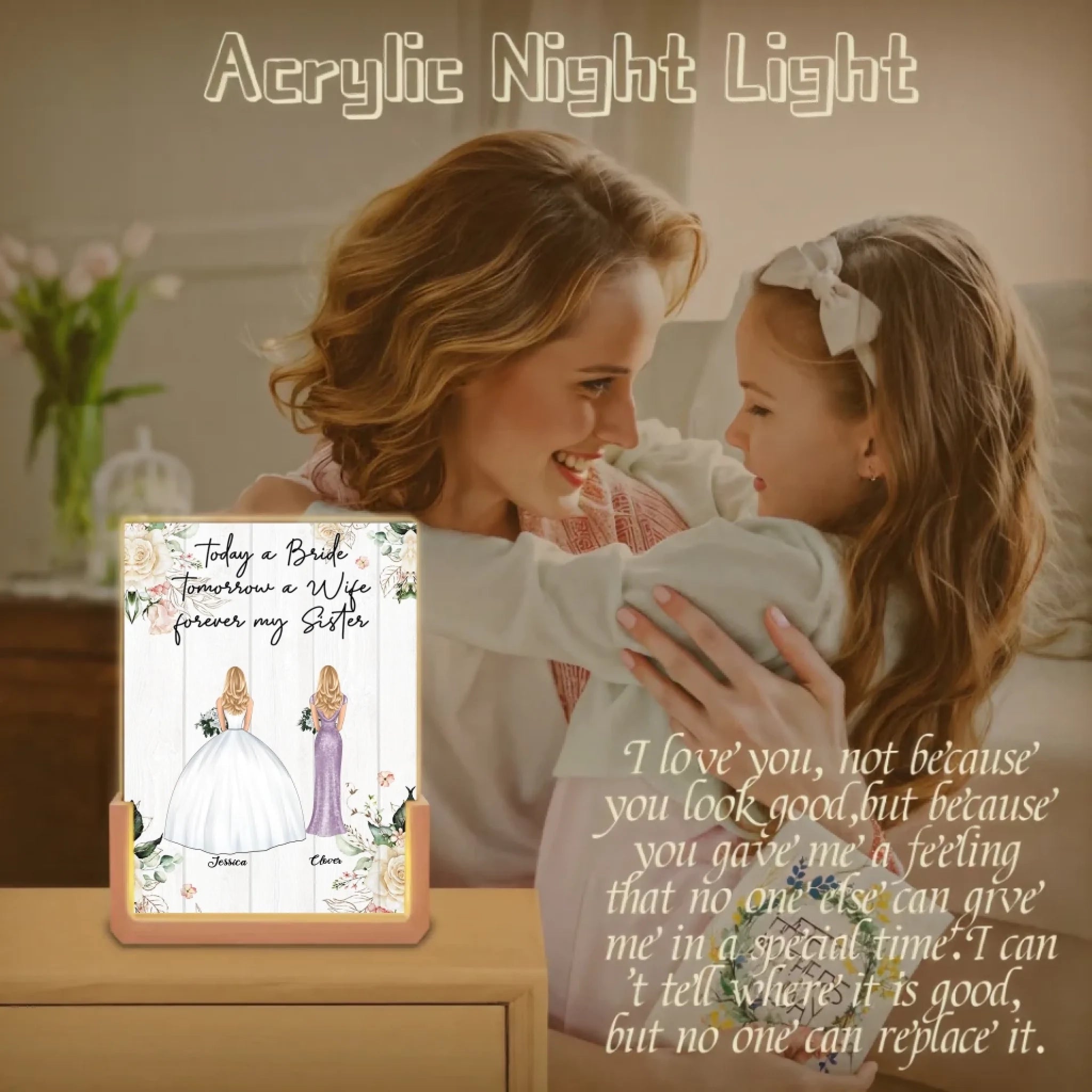 led night light custom acrylic plaque keepsake for sister bridesmaid sister bridesmaid gift listing image