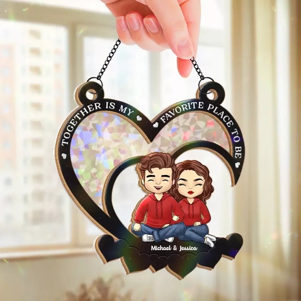 Together Is My Favorite Place To Be - Couple Personalized Window Hanging Suncatcher - Gift For Husband Wife, Anniversary 667977 - DiyGiftly