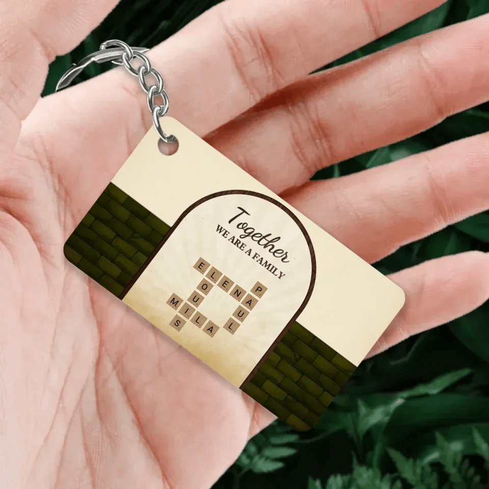 Together We Are A Family With Retro Crosswords - Customizable Family Acrylic Keychain 737154 - DiyGiftly