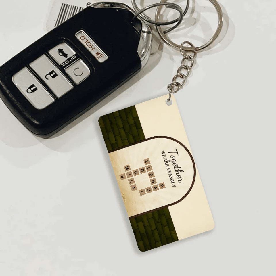 Together We Are A Family With Retro Crosswords - Customizable Family Acrylic Keychain 737154 - DiyGiftly