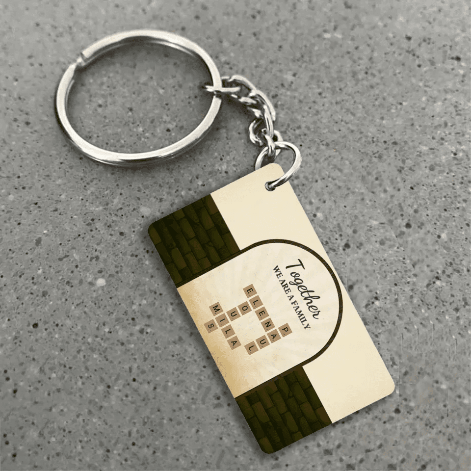 Together We Are A Family With Retro Crosswords - Customizable Family Acrylic Keychain 737154 - DiyGiftly