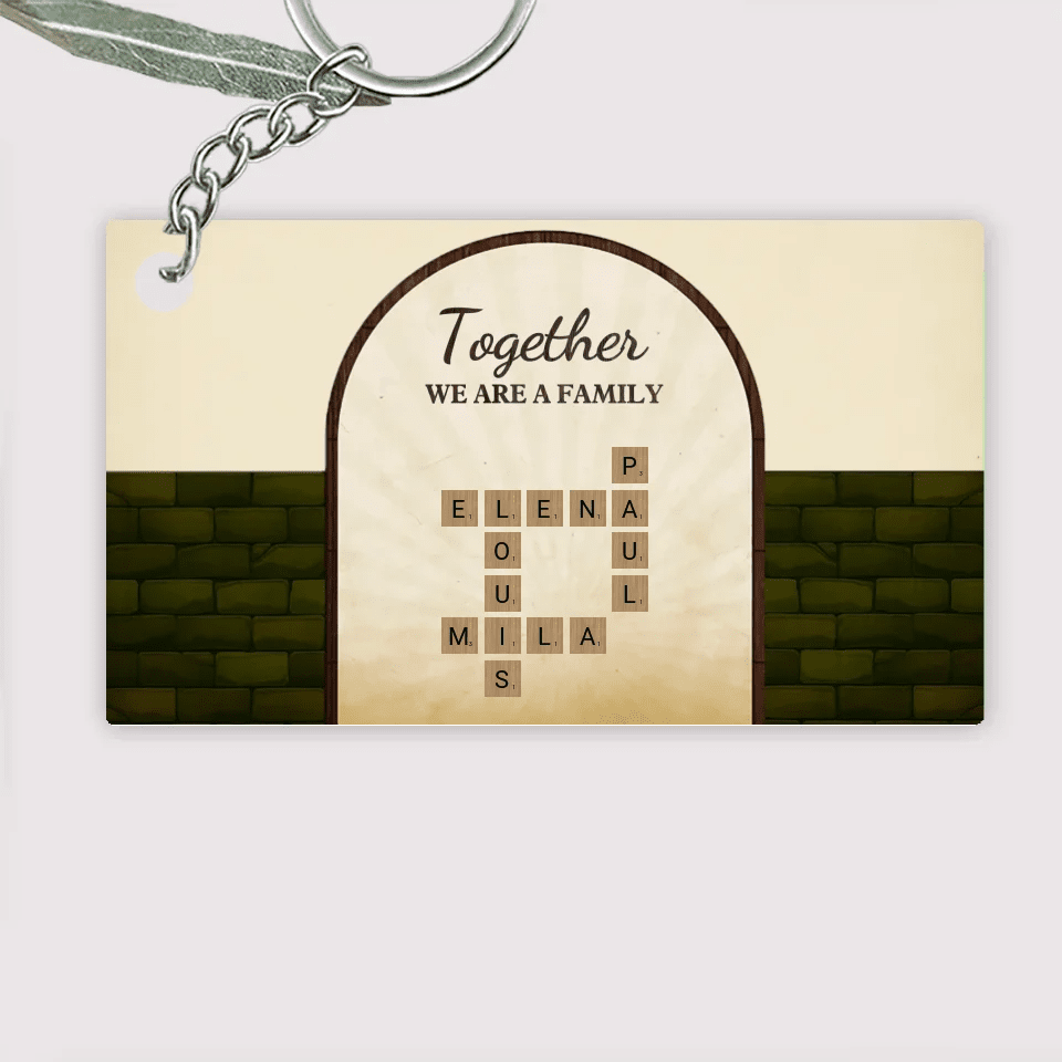 Together We Are A Family With Retro Crosswords - Customizable Family Acrylic Keychain 737154 - DiyGiftly