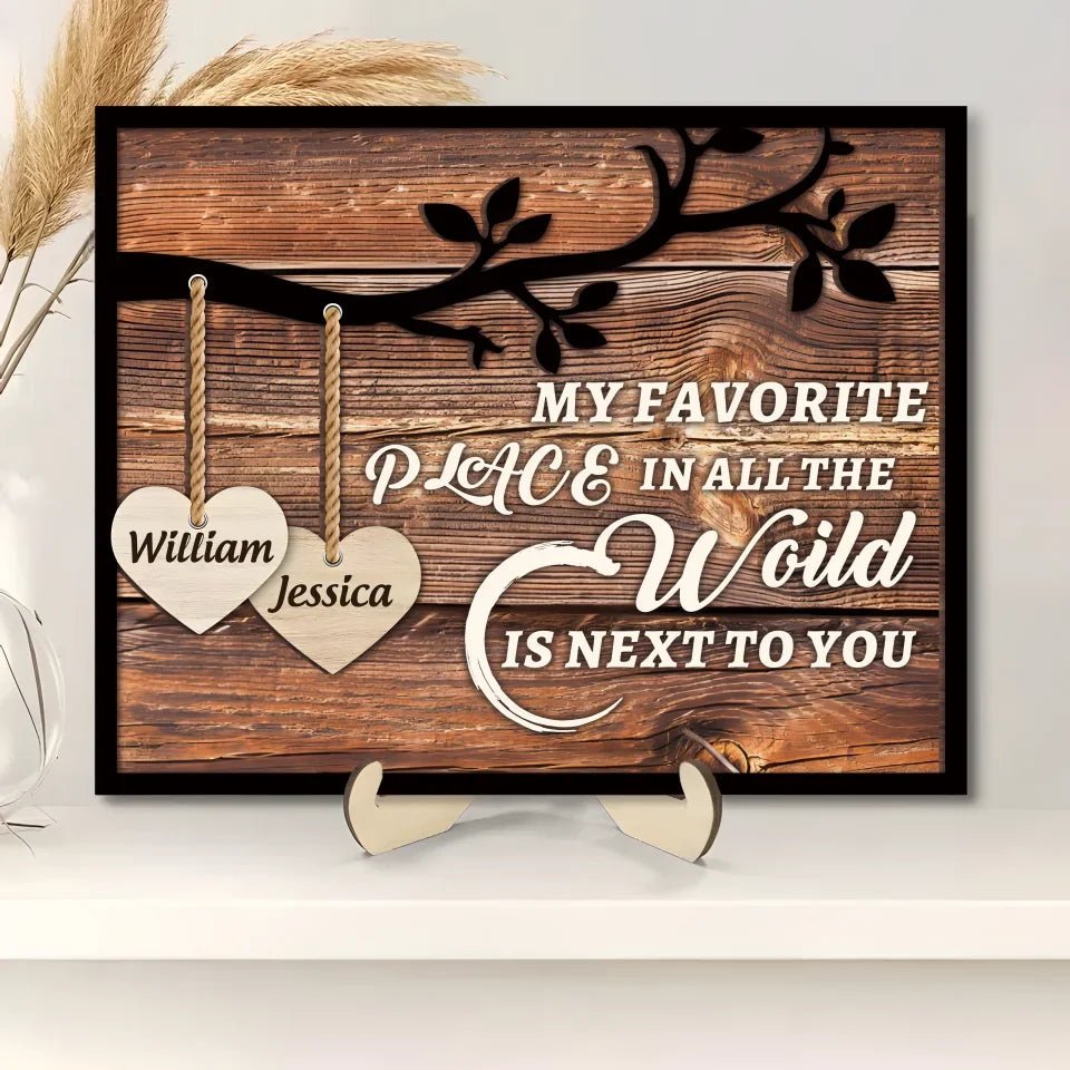 Tree Hearts - Personalized Custom 2 - Layer Wood Plaque With Flat Base 750691 - 751210 - DiyGiftly