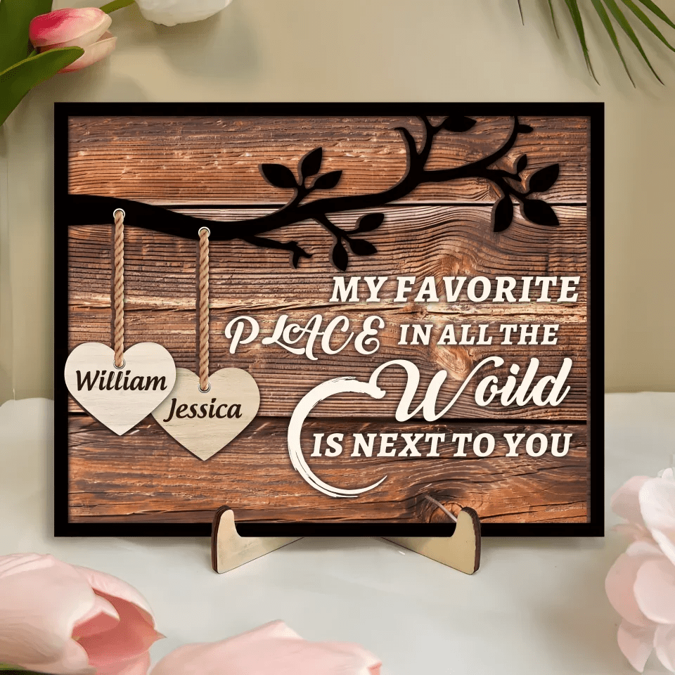 Tree Hearts - Personalized Custom 2 - Layer Wood Plaque With Flat Base 750691 - 751210 - DiyGiftly