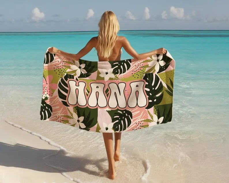 Tropical trend pattern Personalized Beach Towel Personalized Name Bath Towel Custom Pool Towel Beach Towel With Name Birthday Vacation Gift 15441920 - DiyGiftly