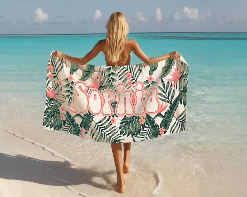 Tropical trend pattern Personalized Beach Towel Personalized Name Bath Towel Custom Pool Towel Beach Towel With Name Birthday Vacation Gift 15441920 - DiyGiftly