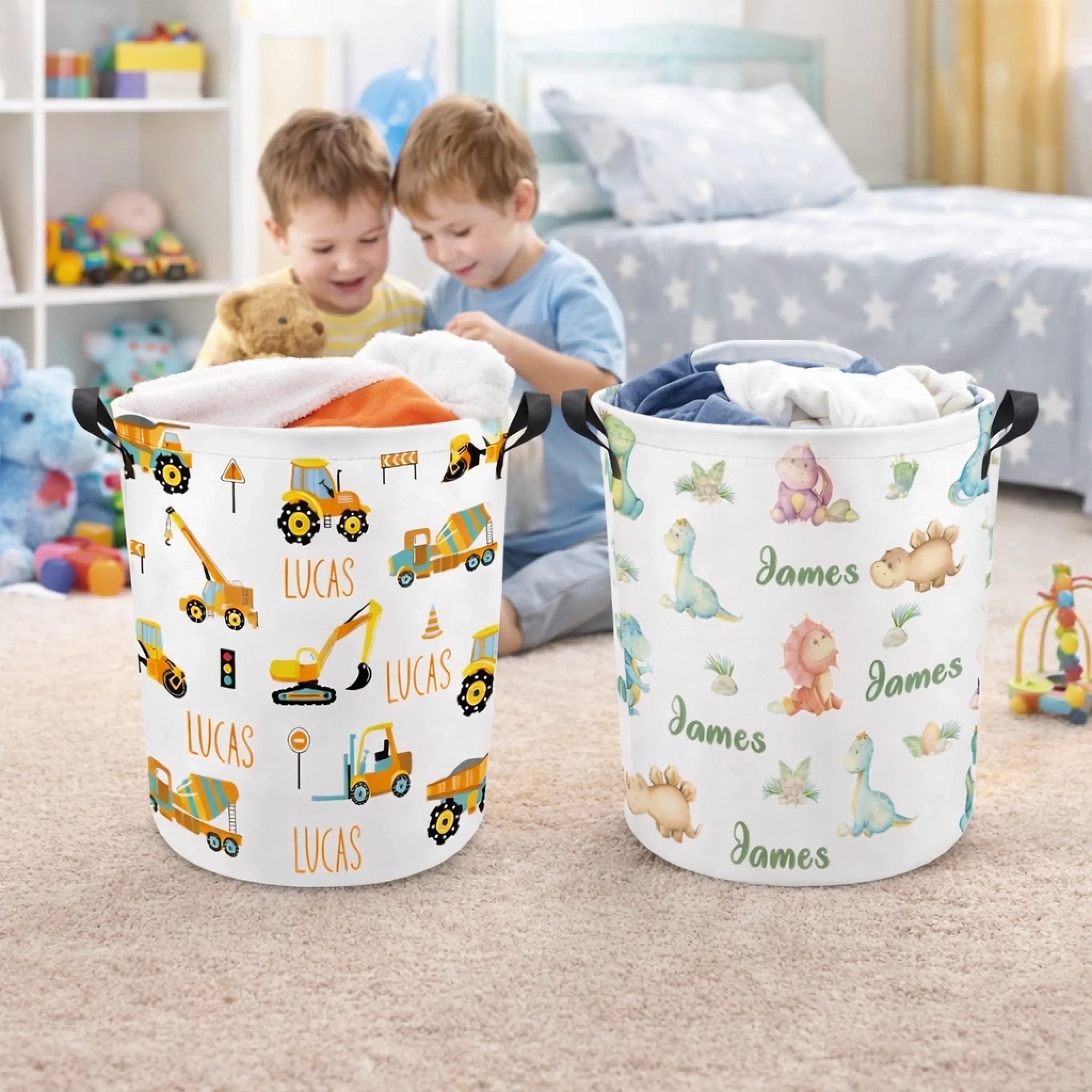Trucks Dinosaurs Personalized Laundry Basket for Kids 1082241 - DiyGiftly