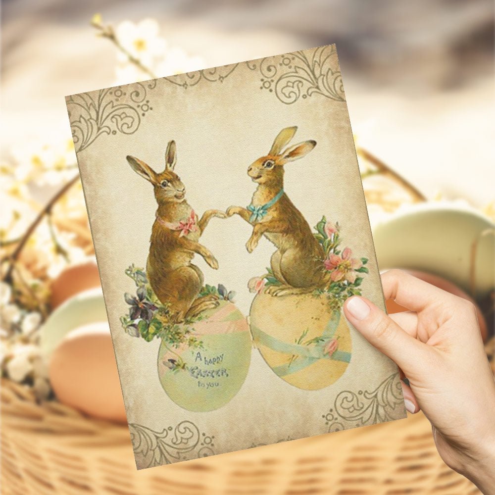 Two Bunnies and Easter Eggs Gift Card – Festive Spring Greeting Card - DiyGiftly