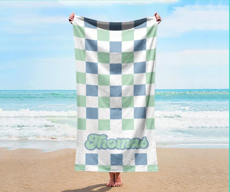 Two color checker Personalized Beach Towel Personalized Name Bath Towel Custom Towel Beach Towel With Name Outside Birthday gift 98005248 - DiyGiftly