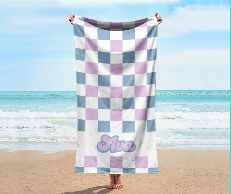 Two color checker Personalized Beach Towel Personalized Name Bath Towel Custom Towel Beach Towel With Name Outside Birthday gift 98005248 - DiyGiftly