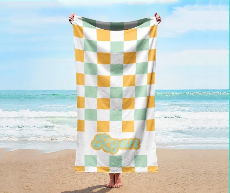 Two color checker Personalized Beach Towel Personalized Name Bath Towel Custom Towel Beach Towel With Name Outside Birthday gift 98005248 - DiyGiftly
