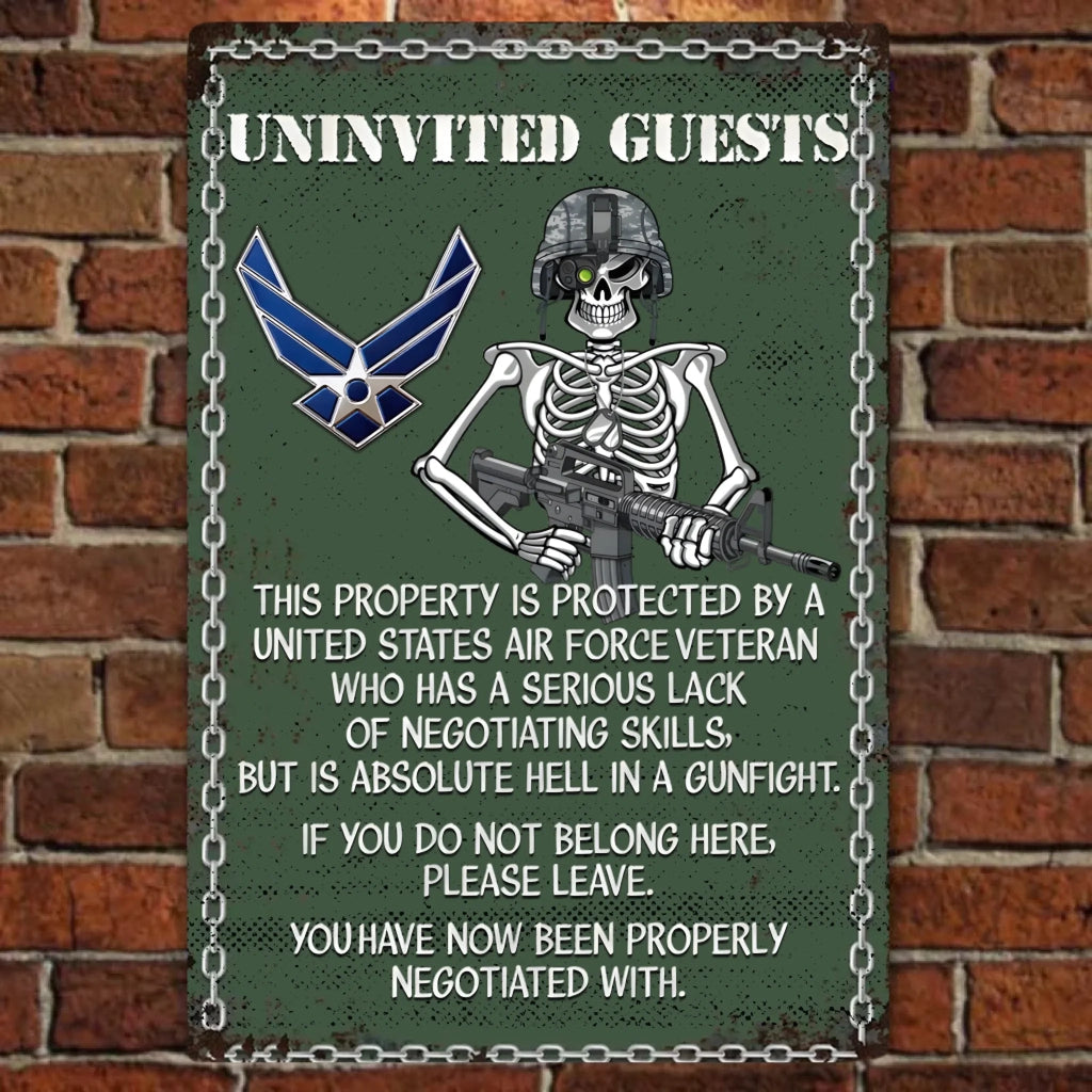 Uninvited Guests This Property Is Protected By A Veteran Personalized Custom Metal Sign 746785 - 746888 - DiyGiftly